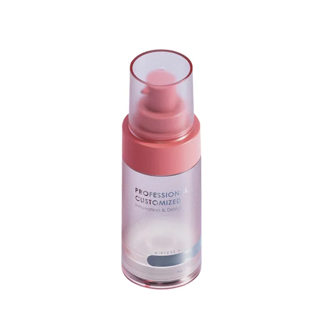Clear cosmetic bottle with a pink pump