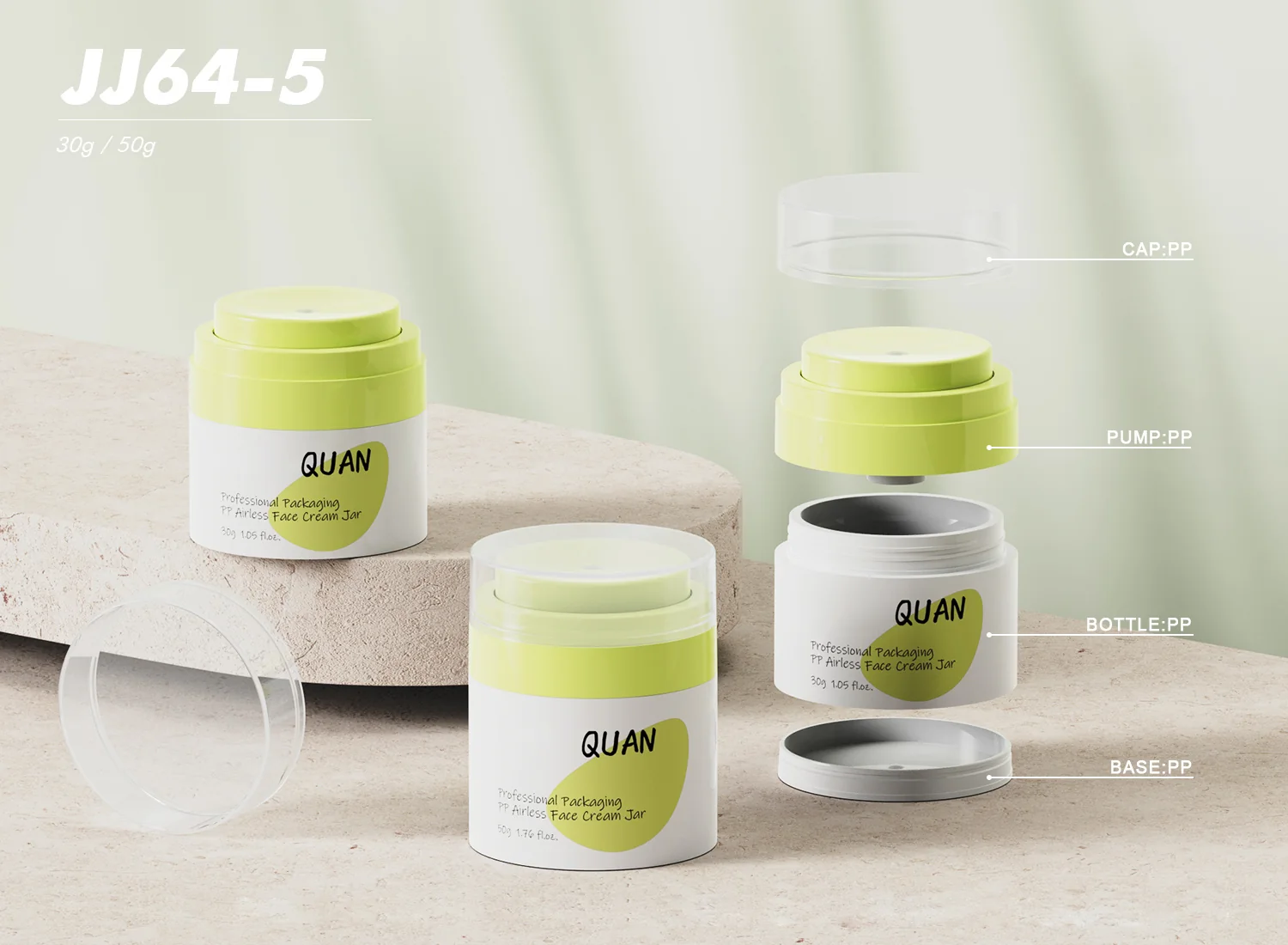 Green and white branded cosmetic jar set