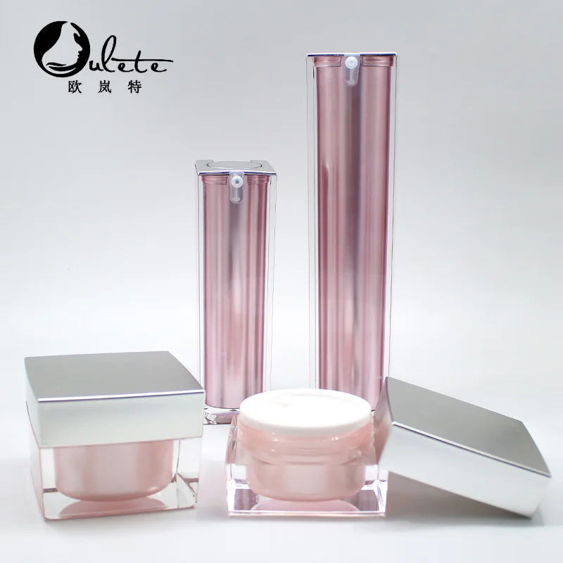 Oulete-branded pink cosmetic bottle and jar set