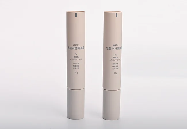 Taupe cosmetic tubes with matching caps