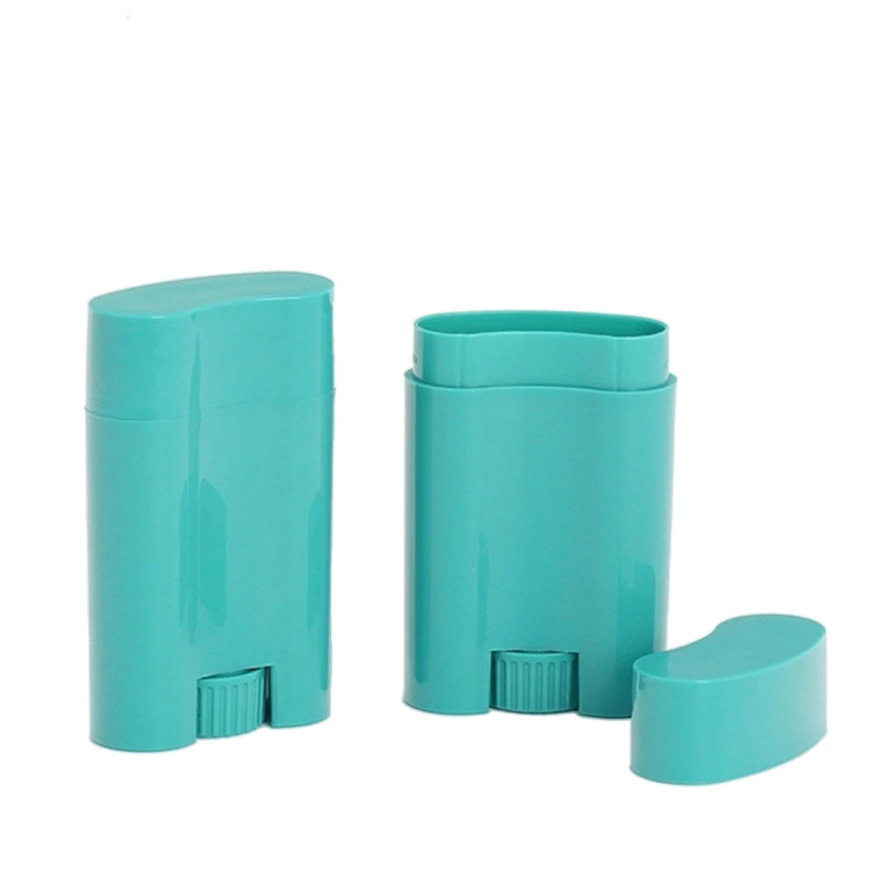 Oulete green empty stick-container views with open rims, ridged base wheels and a detached cap